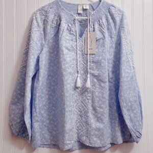 Beautiful NEW Women's JOIE Linen-Blend Embroidered Bohemian Peasant Tunic Blouse